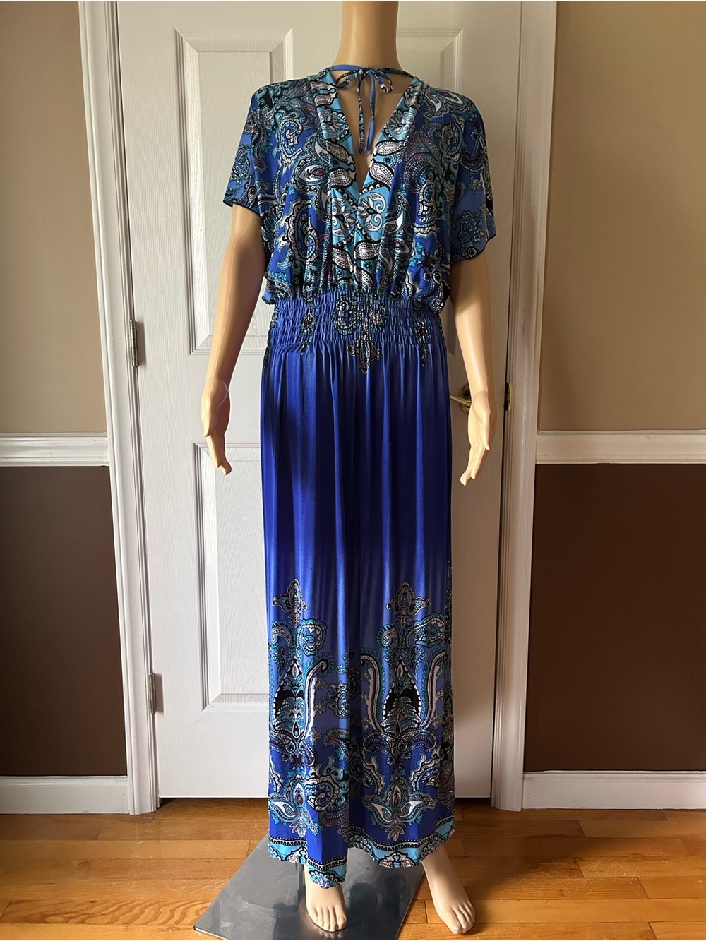 Seven Islands Blue Paisley Maxi Dress with Smocked Waist ~ Size 3X